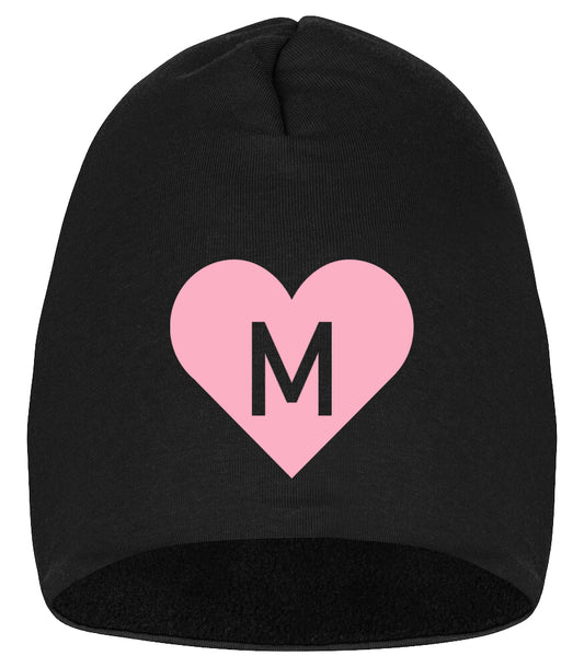 Stafahúfa - Svört með bleiku hjarta